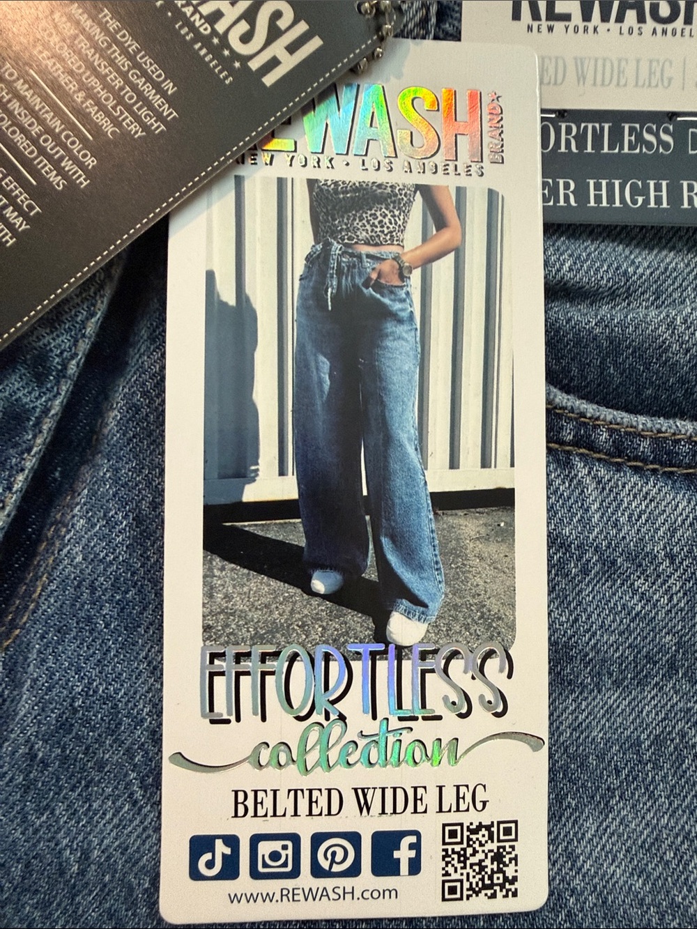 Rewash Blue Belted Wide Leg Jeans